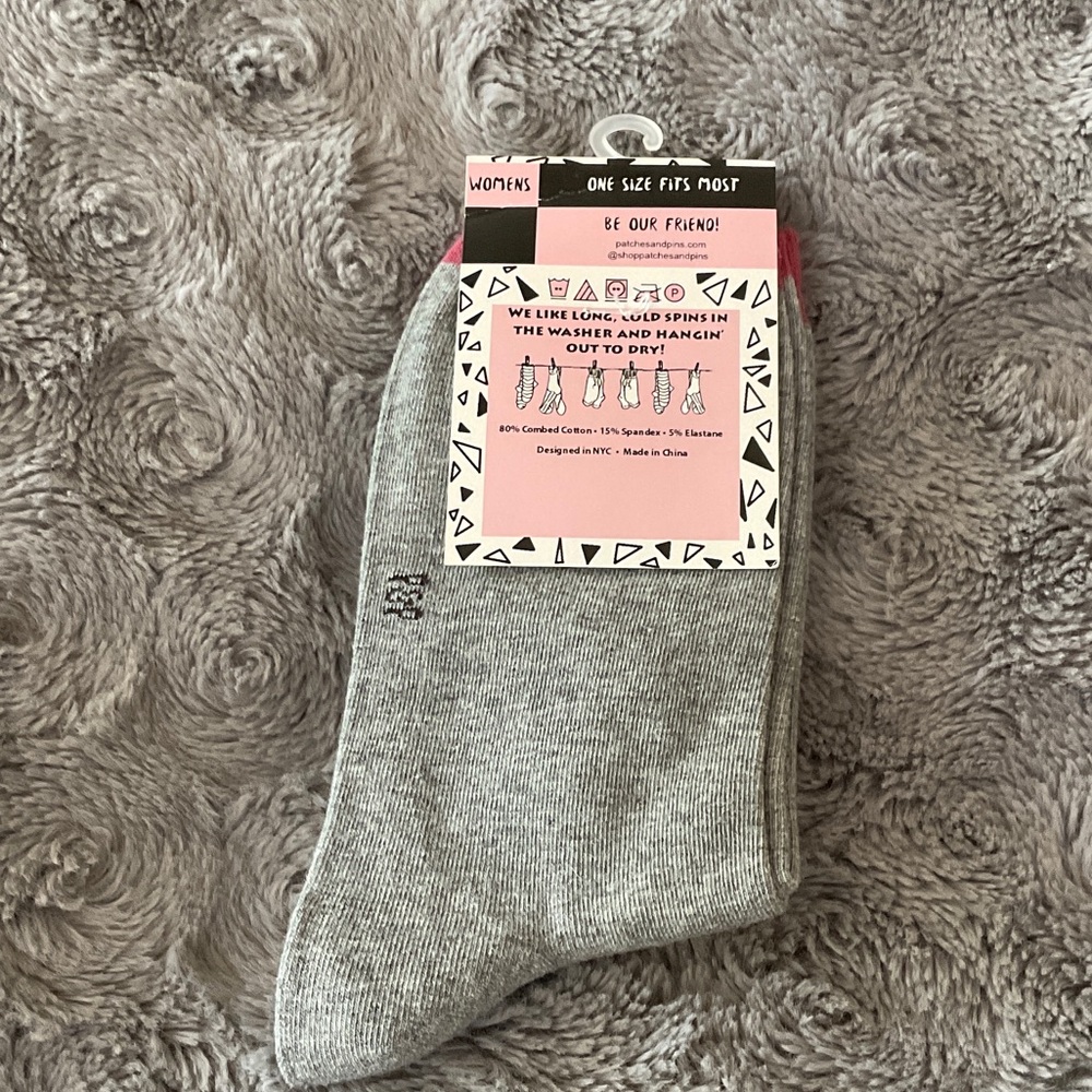 Patches & Pins Womens Gray Dog Novelty Socks - Pink & Aqua Accent - Picture 2 of 6